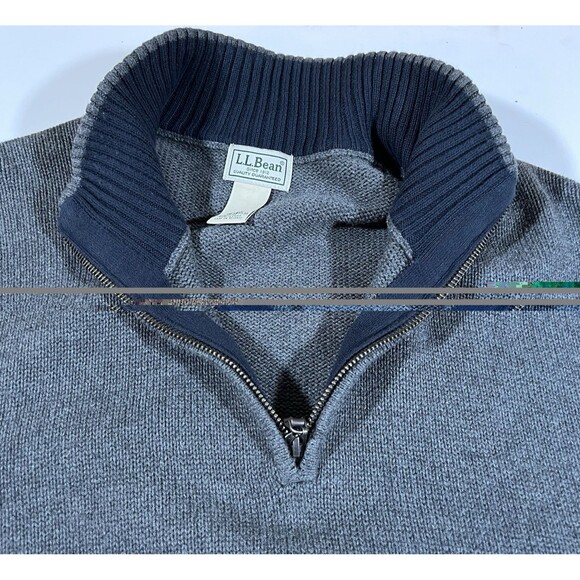 LL Bean 1/4 Zip Grey Cotton Knit Mock Neck Pullover Sweater Men's Size XL - Picture 6 of 8